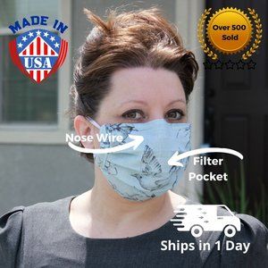 Face Mask, adjustable nose wire & filter pocket